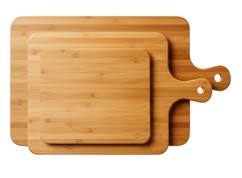 Set of nested wooden cutting boards isolated on transparent background
