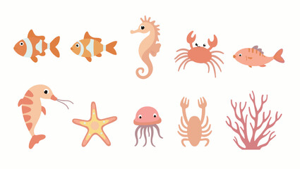 Fototapeta premium Colorful flat vector cartoon animal silhouettes collection – cute wild, domestic, aquatic, jungle, fantasy, and forest animals in minimalist kid-friendly style on white background