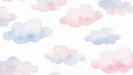 Soft Watercolor Clouds in Pastel Tones on White Background – Minimal Sky-Themed Digital Art for Kids and Nursery Prints