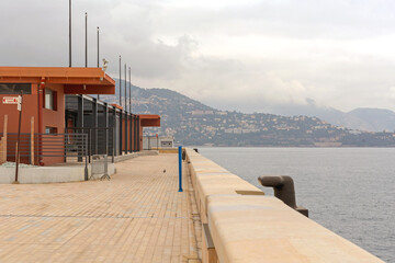 Empty Pier in Monaco at Cold Winter Day Mediterranean Sea View