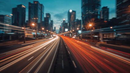 Abstract light circles and lines on a roadway background