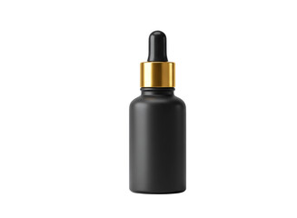 Obraz premium Black dropper bottle with gold cap isolated on transparent background