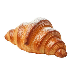 Golden Brown Croissant Sprinkled with Powdered Sugar on Transparent Background