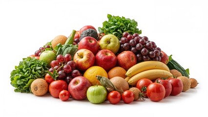 An assortment of fresh fruits and vegetables heaped together