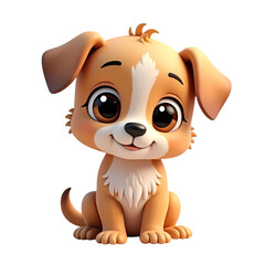 Fototapeta premium 3d Cartoon brown and white puppy sitting with big eyes and a happy expression isolated on transparent background