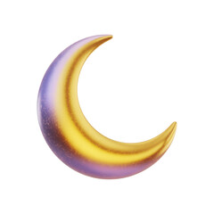 Golden crescent moon isolated on transparent background