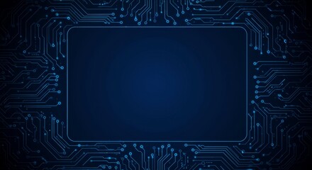 Abstract Circuit Board Design with Empty Blue Frame