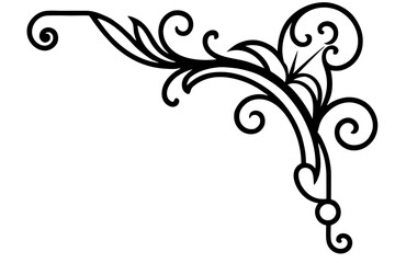Abstract floral vector design: an ornate black silhouette pattern with decorative swirls, leaves, and a butterfly element