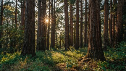 Obraz premium Eucalyptus trees growing densely in a landscaped park