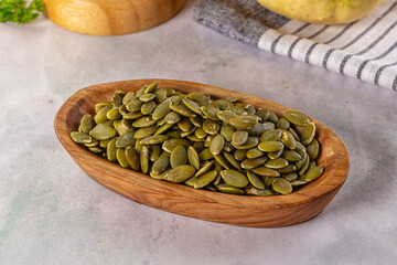 Fresh green pumpkin peeled seeds
