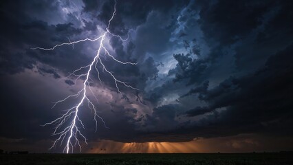 An intricate lightning bolt streaks through the atmosphere during intense stormy weather