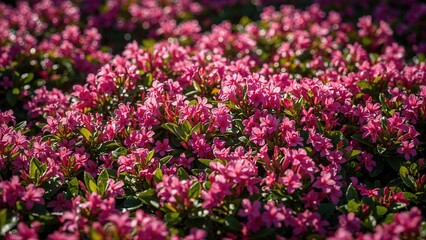Obraz premium A colorful garden blooming with numerous tender pink Vinca petals, referred to as Madagascar periwinkle.