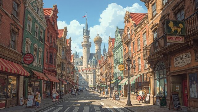 2r artistic cartoon depiction of the historic town area