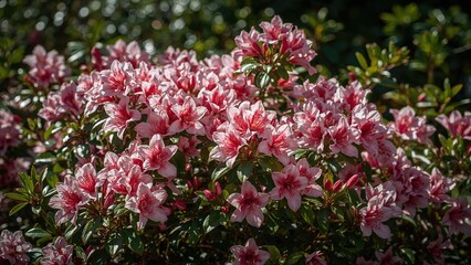Obraz premium Beautiful Azalea blooms in contrasting colors surrounded by green foliage