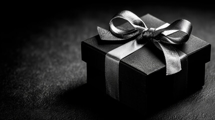 Elegant black gift box with silver ribbon