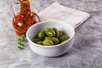 Marinated green organic Greek olives