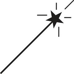 Magic wand with golden swirl and sparkles isolated on transparent background. The magic scepter with stardust trail.