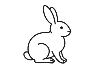 Minimal one line rabbit outline sketch, cute bunny silhouette, pet shop logo element, Easter animal mascot, elegant vector line art illustration isolated on transparent background