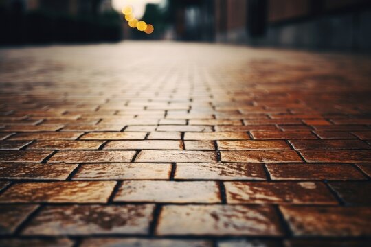 Brown brick pavement eflection cobblestone flooring sidewalk.