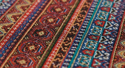 Close-up view of intricately patterned fabric.