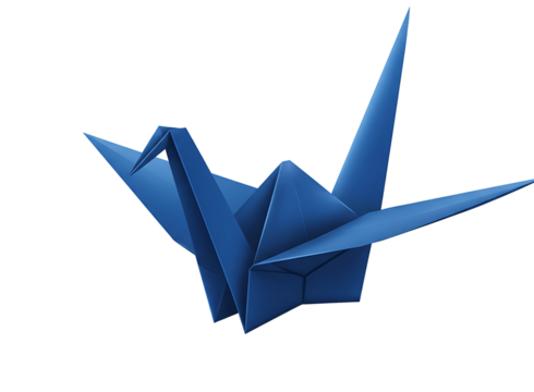 Blue origami crane bird isolated on transparent background - Powered by Adobe