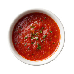 Summer tomato sauce in a white bowl on transparent background
