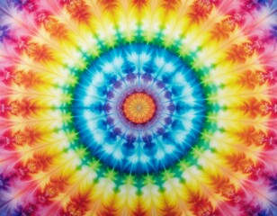 Psychedelic Rainbow Tie-Dye Mandala Colorful Spiral Art Design, Hippie Bohemian Background.