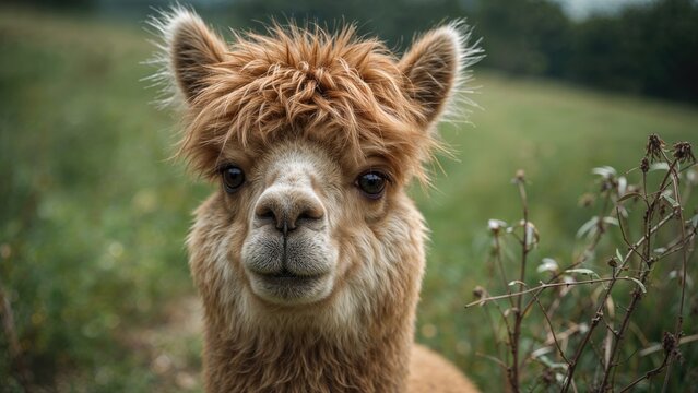 Close-up of an alpaca on a nature trail