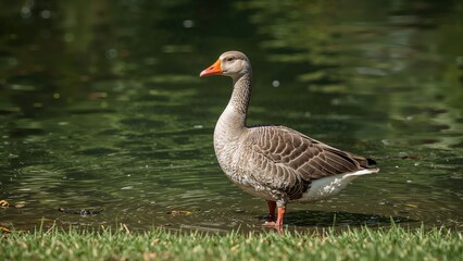 Fototapeta premium Soaring graylag goose in the air