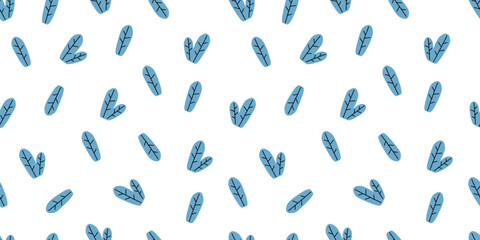 Beautiful natural seamless pattern of  blue plant on  white background. Environmental plant, forest, meadow. Flat design. For wallpaper, textiles, packaging, backgrounds and websites.