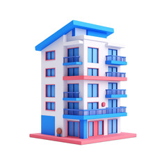 Modern Stylized Apartment Building with Balconies 3D Render.