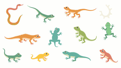 Fototapeta premium Colorful flat vector cartoon animal silhouettes collection – cute wild, domestic, aquatic, jungle, fantasy, and forest animals in minimalist kid-friendly style on white background