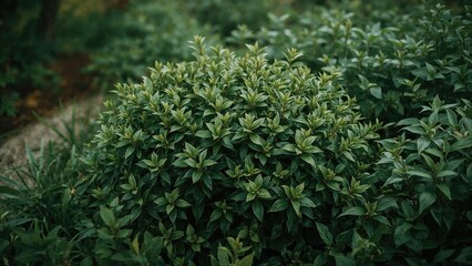 A pathway surrounded by dense green bushes