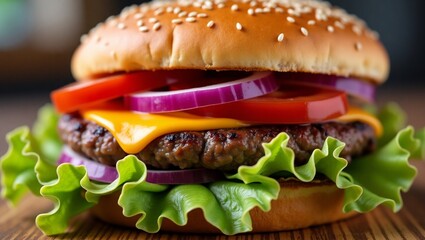 hamburger on a wooden table