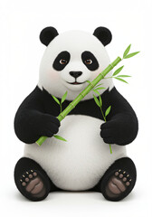 Adorable 3D Rendered Panda Cub Holding Bamboo, Happy, Friendly, Cartoon Style © Faruk