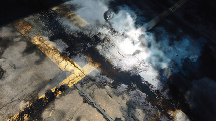 Fototapeta premium Oil spill staining concrete pavement 