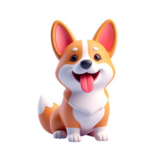 Adorable Happy Corgi Dog 3D Cartoon Illustration Isolated on Black Background