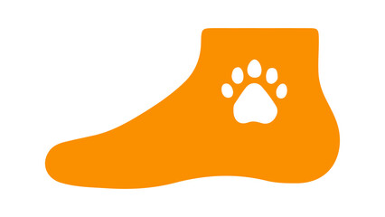 vector illustration of a yellow foot with animal paw shape on it, foot and animal bond