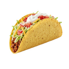 Delicious Taco with Ground Beef Lettuce Cheese Tomatoes and Sour Cream on Transparent Background