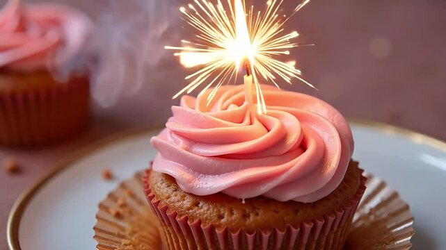 Sparkling birthday cupcake moment for celebration, party, or sweet treat promotions
