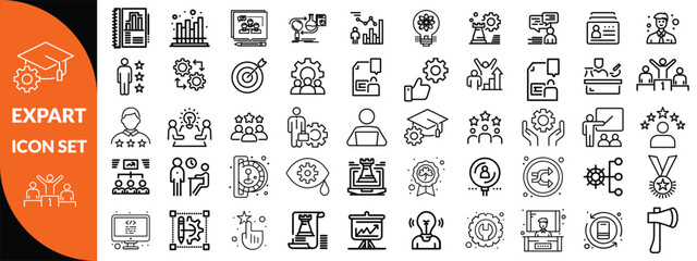 Expert line icon set. Set of outline icons related to talent, skill, aptitude, specialist, thinking, expertise, expert and others. Editable stroke. Vector illustration