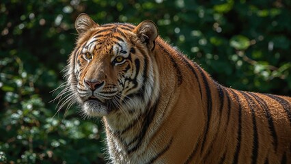 Fototapeta premium A wild orange tiger in its natural woodland habitat