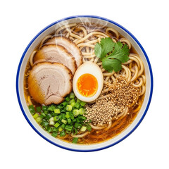 Delicious Bowl of Japanese Ramen with Pork Egg and Green Onions on Transparent Background