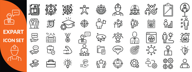 Expert line icon set. Set of outline icons related to talent, skill, aptitude, specialist, thinking, expertise, expert and others. Editable stroke. Vector illustration