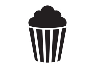 Simple Black and White Popcorn Bucket Icon:  Movie Snack Graphic Design Element.