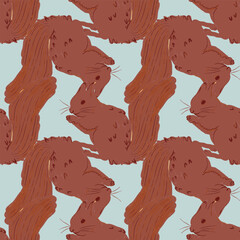 Whimsical Forest Seamless Vector Pattern with Mushrooms, Leaves and Woodland Animals