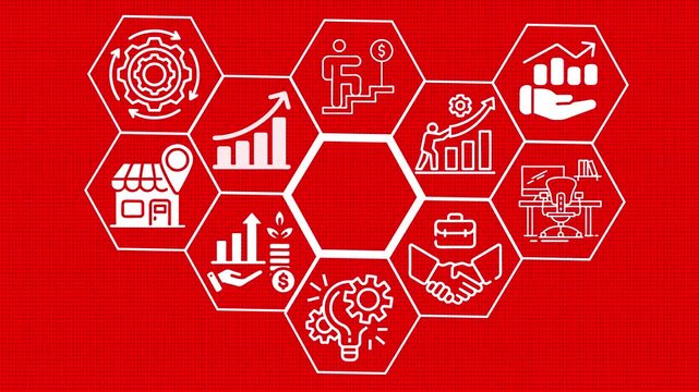 Gdrp Business Skills with AI, Innovation and Digital Growth Icons on Hexagon Tech Interface.