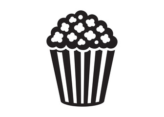 Striped Popcorn Bucket Icon: Simple, Bold, Black and White Graphic Design.