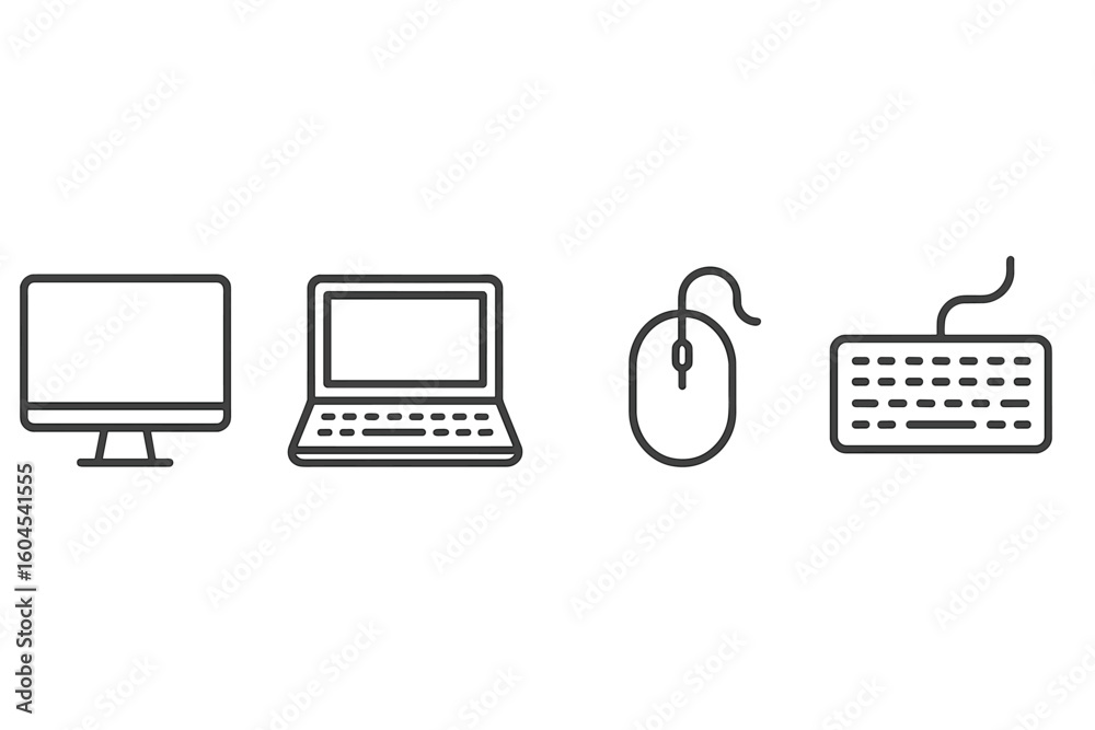 Fototapete computer device line icon set. laptop, monitor, keyboard, and mouse outline icons. pc and peripheral