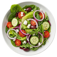 Fresh and Vibrant Greek Salad with Feta Olives and Crisp Vegetables on Transparent Background
